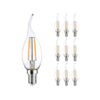 Mehrfachpackung 10x LED E14 Gebogen-tip Kerze Fadenlampe Klar 2.5W 250lm - 827 | Ersatz für 25W
